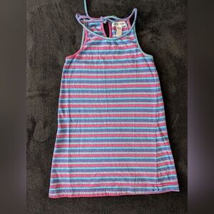 Vintage 90s Christie Brooks Girls Striped Summer Dress 100% Cotton Purple Blue